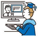 動画をパソコンで見ている男性のイラスト