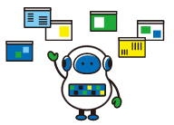 いろいろなプログラムを提示しているロボットのイラスト